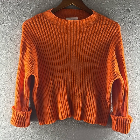 Zara Sweaters - Zara Orange Ribbed Mock Sweater